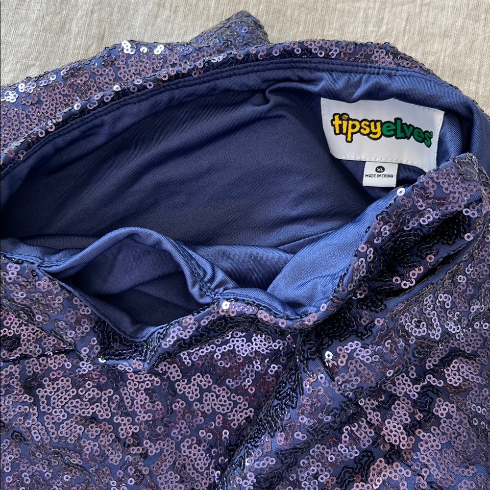 Tipsy Elves Blue Sequin High Waisted Leggings XL - Picture 5 of 8